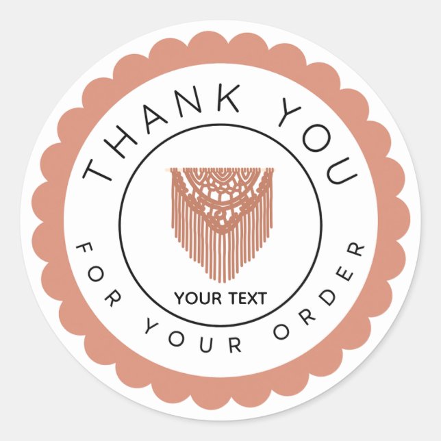 Pegatina Redonda Boho Macrame Thank You Label, Handmade Business (Anverso)