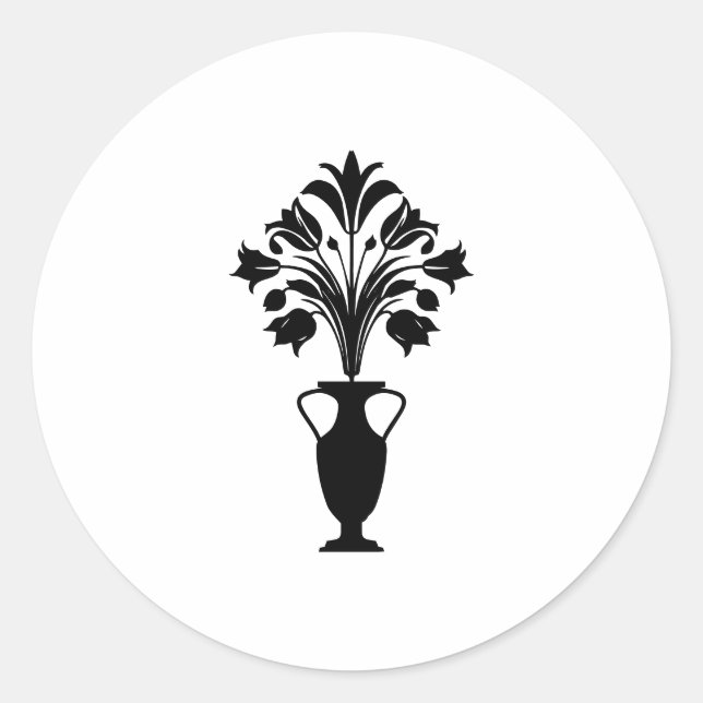 Pegatina Redonda Boho Mid Century Flower Pot (Anverso)