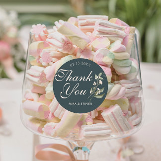 Pegatina Redonda Boho Minimalistas Botanicals Green Gracias boda