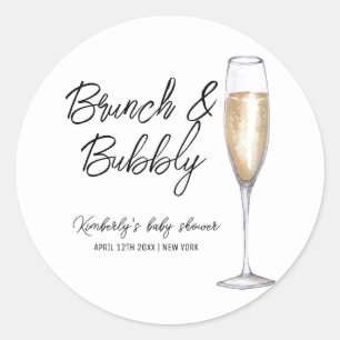 Pegatina Redonda Boho Mínimo Champán Brunch Bubbly Baby Shower