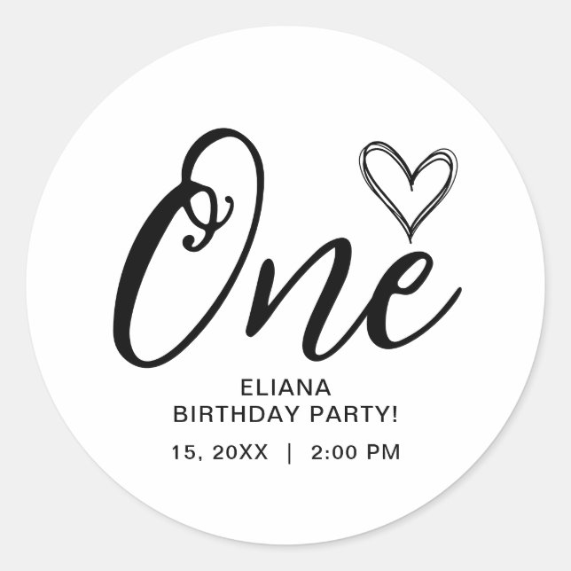 Pegatina Redonda Boho mínimo moderno Primer cumpleaños (Anverso)