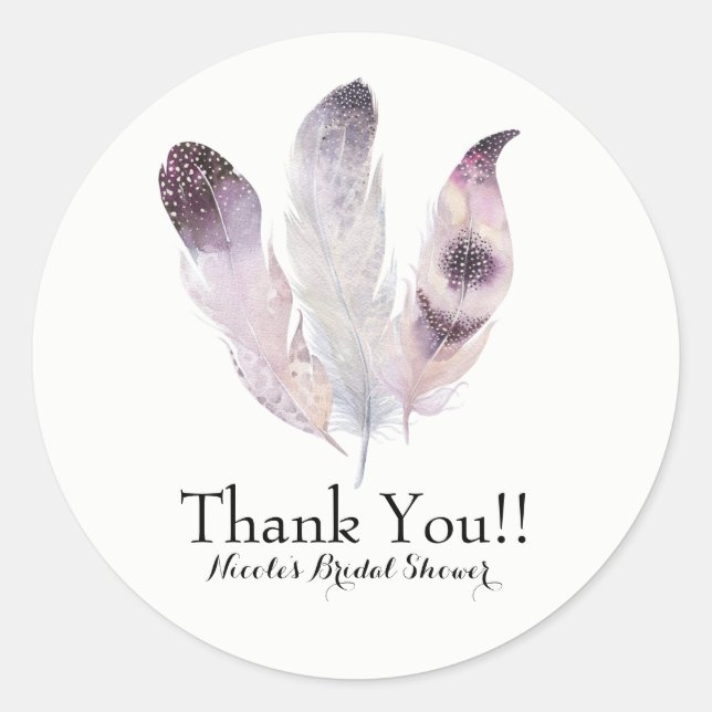 Pegatina Redonda Boho Moda Bohemian Feathers Partido Favor Personal (Anverso)