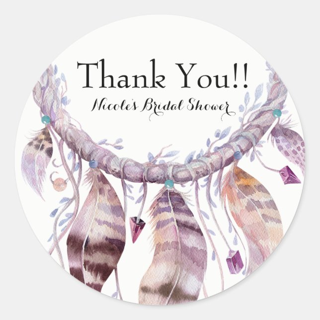 Pegatina Redonda Boho Moda Feathers Bohemian Dream Catcher Favor (Anverso)