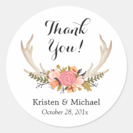 Pegatina Redonda Boho Moda Floral Deer Antler Gracias