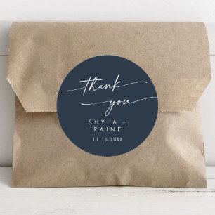 Pegatina Redonda Boho Moda Oscura Marina Azul Gracias Favor De Boda