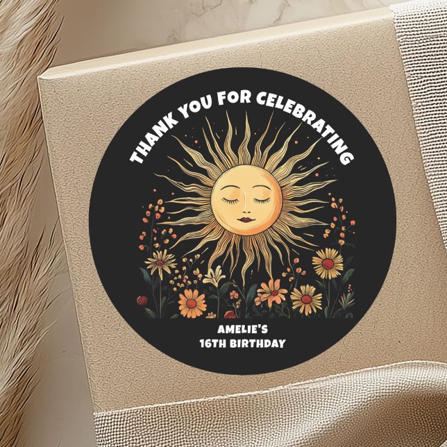 Pegatina Redonda Boho Mystical Sun Birthday (Subido por el creador)