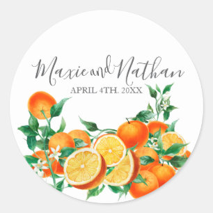 Pegatina Redonda Boho Naranja Blossom Boda