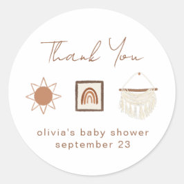 Pegatina Redonda Boho Nursery Baby Shower Gracias