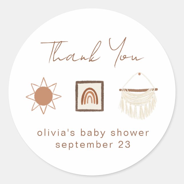 Pegatina Redonda Boho Nursery Baby Shower Gracias (Anverso)