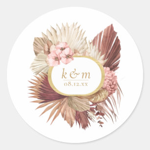 Pegatina Redonda Boho Oasis Floral para Boda Marco ID959