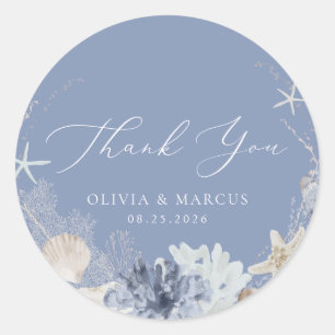 Pegatina Redonda Boho Ocean Beach Blue Boda Gracias Por Favor