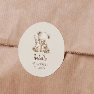 Pegatina Redonda Boho Oso Aguanta Cuento Oso Baby Shower