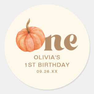 Pegatina Redonda Boho otoño Calabaza primer cumpleaños