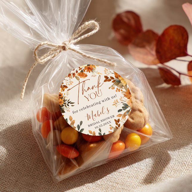 Pegatina Redonda Boho Otoño Enamorada Acuarela Rústica Gracias (Boho Fall In Love Watercolor Rustic Thank You Classic Round Sticker)