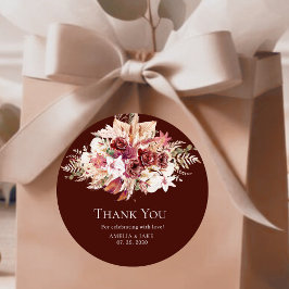 Pegatina Redonda Boho Pampas Burgundy Floral Round Wedding