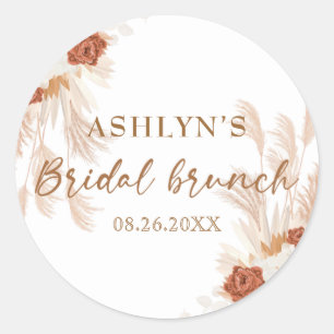 Pegatina Redonda Boho Pampas Grass Elegant Bridal Brunch Terracotta