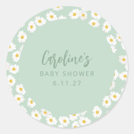 Pegatina Redonda Boho Pastel Sage Daisies Personalizado Floral Baby