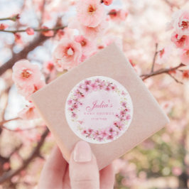 Pegatina Redonda Boho Pink Watercolor Floral Mariposa Baby Shower