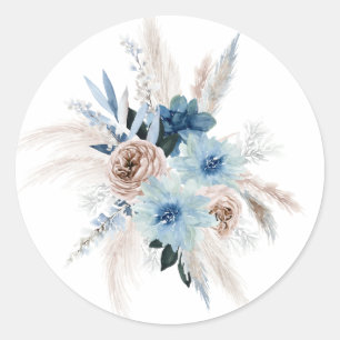 Pegatina Redonda Boho Pink y la Marina Peony Bouquet Boda