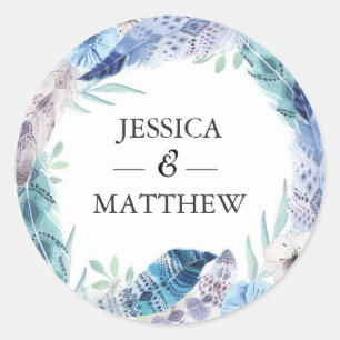 Pegatina Redonda Boho plumas boda Gracias pegatinas