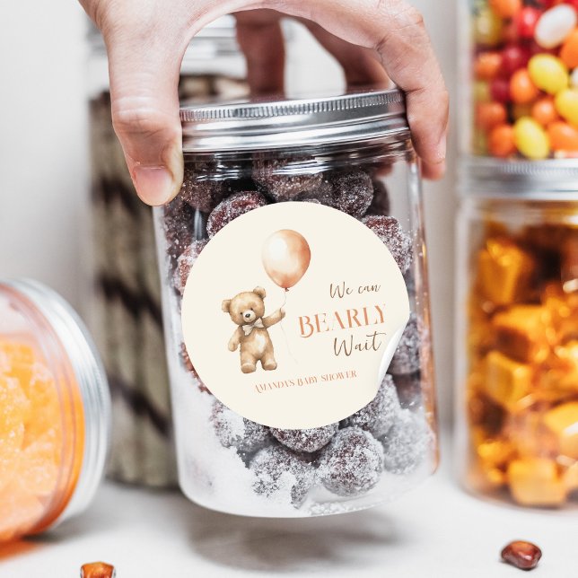 Pegatina Redonda Boho Podemos Esperar Al Oso De Beige Baby Shower (Subido por el creador)