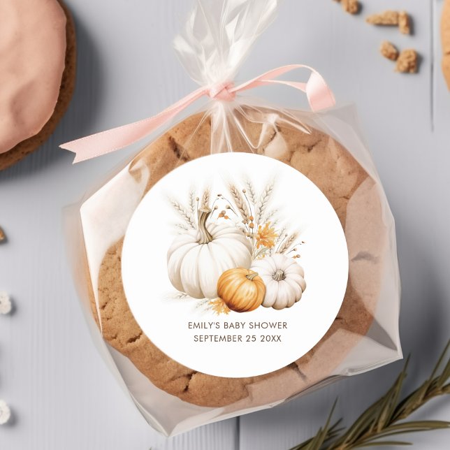 Pegatina Redonda Boho Pumpkins Pampas Grasas Nombre Fecha Baby Show (Subido por el creador)