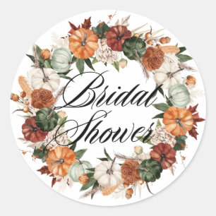 Pegatina Redonda Boho Pumpkins Wreath Autumn Bridal Shower