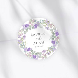 Pegatina Redonda Boho Purple Floral Couples Names Wedding