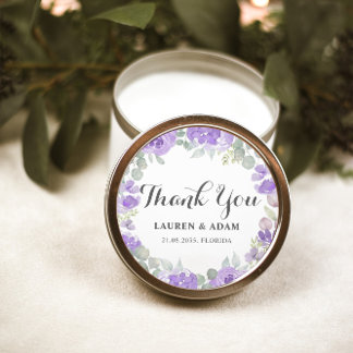 Pegatina Redonda Boho Purple Floral Gracias A Boda Favor