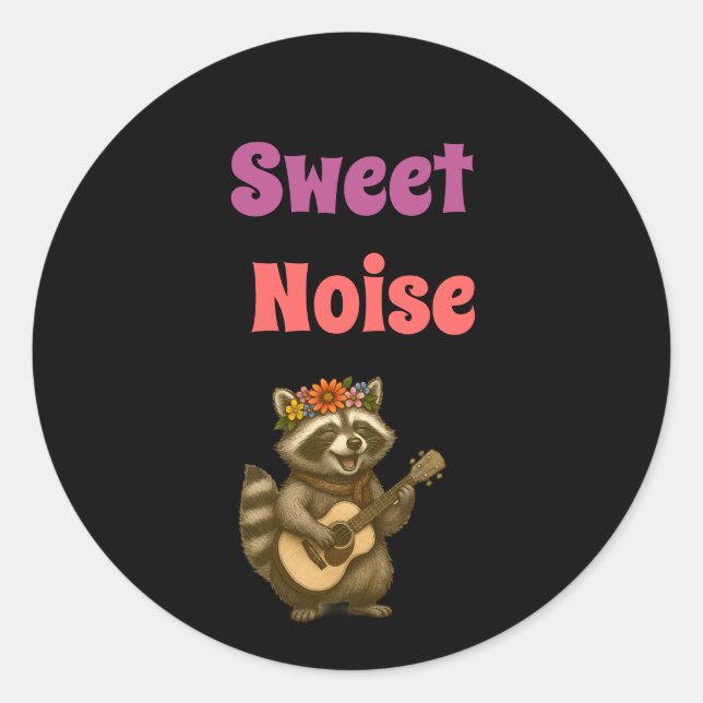 Pegatina Redonda Boho Raccoon Music Lover Sweet Noise Floral (Anverso)