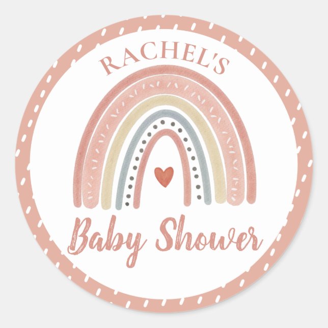 Pegatina Redonda Boho Rainbow Baby Shower (Anverso)