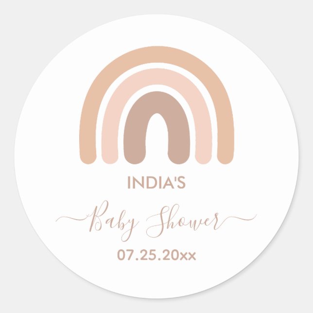 Pegatina Redonda Boho Rainbow Baby Shower (Anverso)