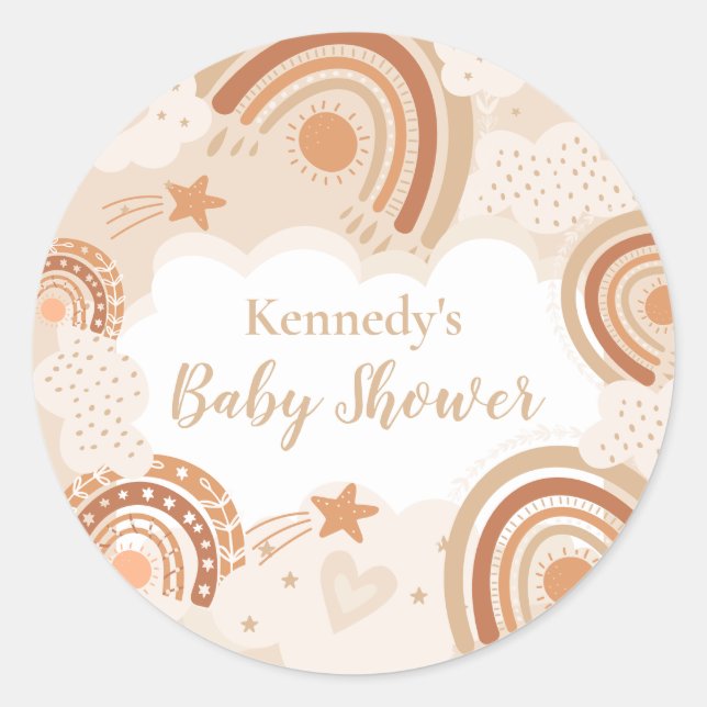 Pegatina Redonda Boho Rainbow Baby Shower (Anverso)