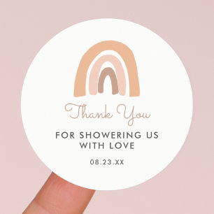 Pegatina Redonda Boho Rainbow Baby Shower Gracias