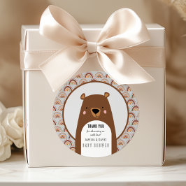 Pegatina Redonda Boho Rainbow Bear Neutral Baby Shower Thank You