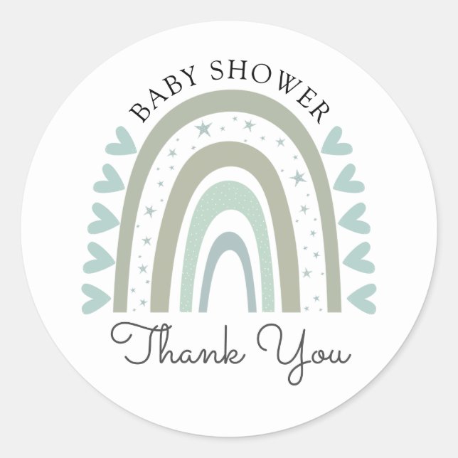 Pegatina Redonda Boho Rainbow Blue Boy Baby Shower Gracias (Anverso)