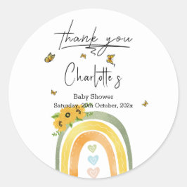 Pegatina Redonda Boho Rainbow con Sunflowers Baby Shower