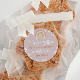 Pegatina Redonda Boho Rainbow Daisy Birthday Baby Shower