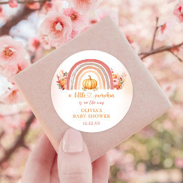 Pegatina Redonda Boho Rainbow Little Pumpkin Cae en Baby Shower