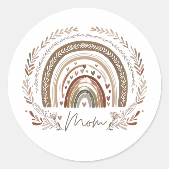 Pegatina Redonda Boho Rainbow Mom – Earthy Tones Mother's Day Desig (Anverso)