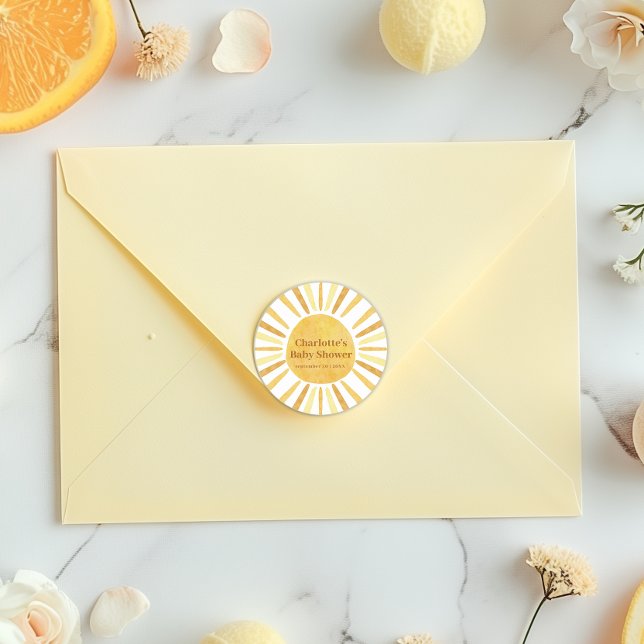 Pegatina Redonda Boho Ray de Sunshine Baby Shower (Little Ray Sticker)