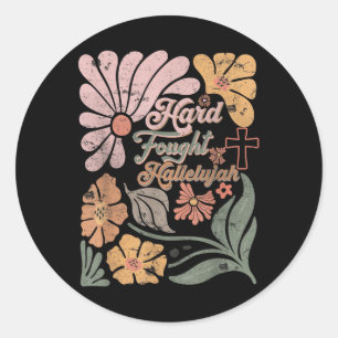Pegatina Redonda Boho Retro Christian Hard Fought Hallelujah Hombre