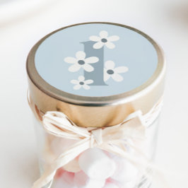 Pegatina Redonda Boho Retro Daisy 1er cumpleaños de Blue Groovy
