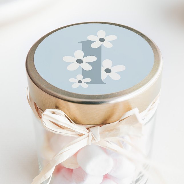 Pegatina Redonda Boho Retro Daisy 1er cumpleaños de Blue Groovy (Subido por el creador)