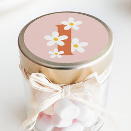 Pegatina Redonda Boho Retro Daisy 1er cumpleaños de Groovy