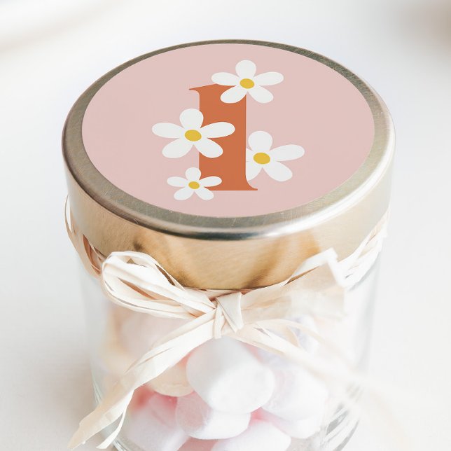 Pegatina Redonda Boho Retro Daisy 1er cumpleaños de Groovy (Subido por el creador)