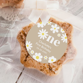 Pegatina Redonda Boho Retro Daisy Primer Cumpleaños