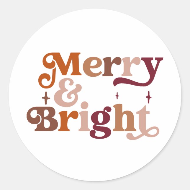 Pegatina Redonda Boho Retro Merry y Bright (Anverso)