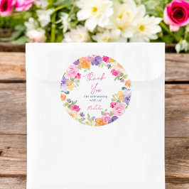 Pegatina Redonda Boho rosa floral gracias a la ducha de novia