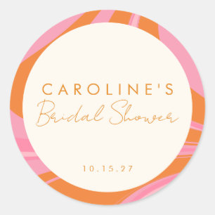 Pegatina Redonda Boho Rosa Naranja Abstracto Ducha Nupcial Personal